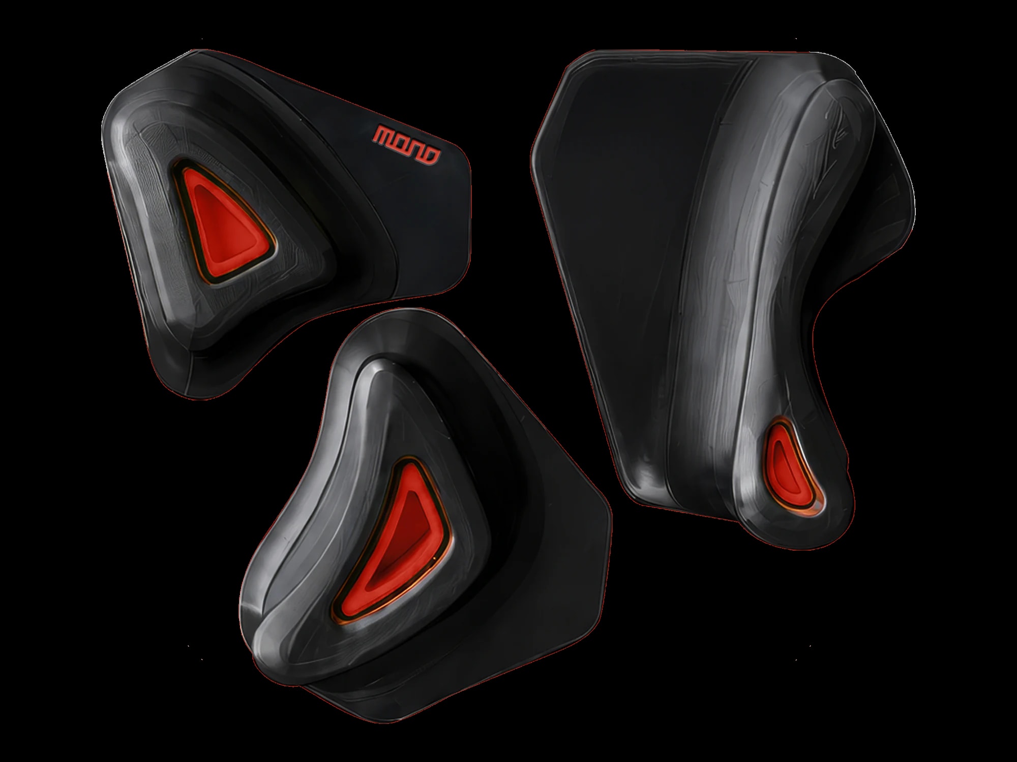 MONO 3e Pro Power Pads in black with red inserts — three modular elements shown
